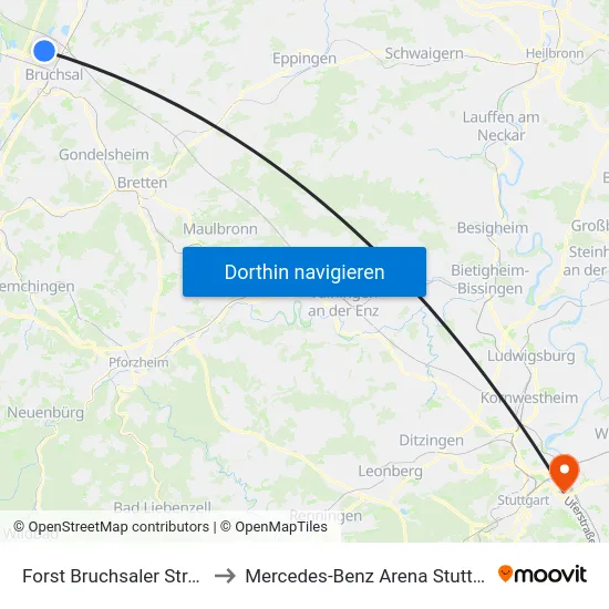 Forst Bruchsaler Straße to Mercedes-Benz Arena Stuttgart map