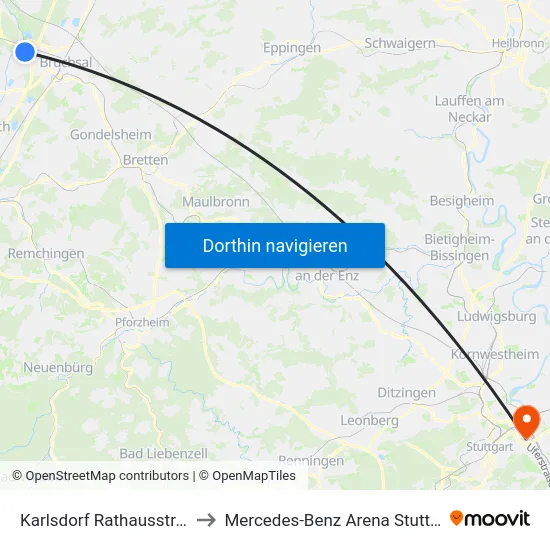Karlsdorf Rathausstraße to Mercedes-Benz Arena Stuttgart map