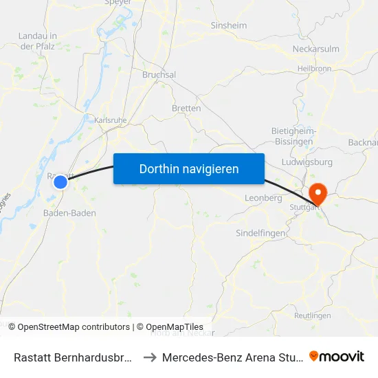 Rastatt Bernhardusbrunnen to Mercedes-Benz Arena Stuttgart map