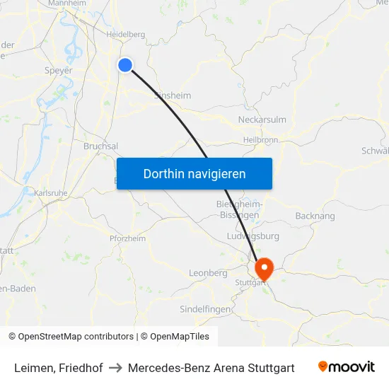 Leimen, Friedhof to Mercedes-Benz Arena Stuttgart map