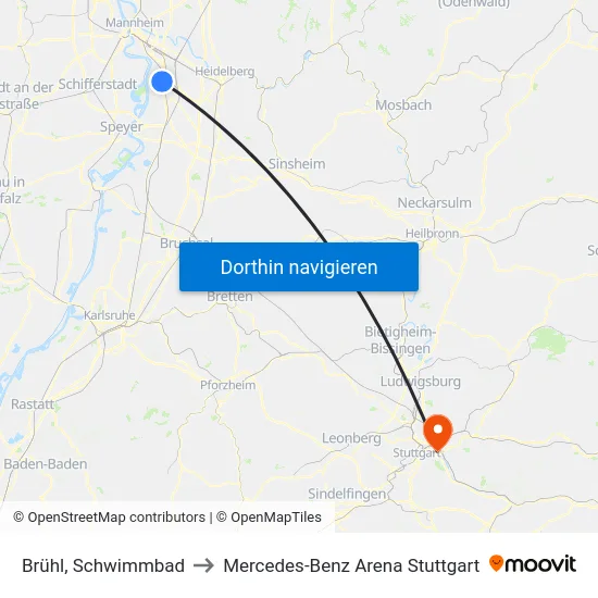 Brühl, Schwimmbad to Mercedes-Benz Arena Stuttgart map