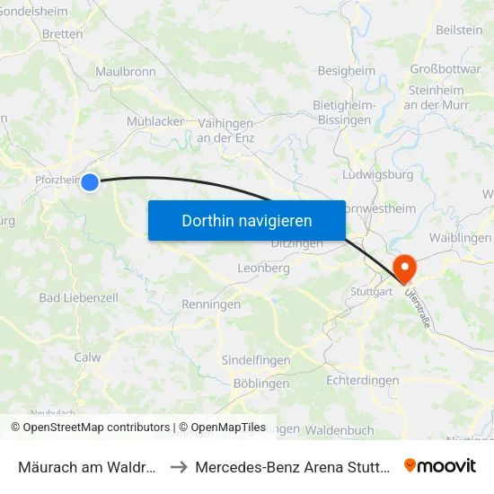 Mäurach am Waldrand to Mercedes-Benz Arena Stuttgart map