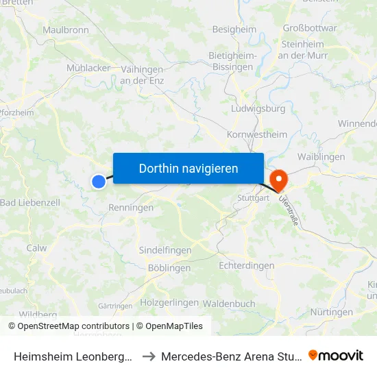Heimsheim Leonberger Str. to Mercedes-Benz Arena Stuttgart map