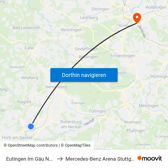 Eutingen Im Gäu Nord to Mercedes-Benz Arena Stuttgart map