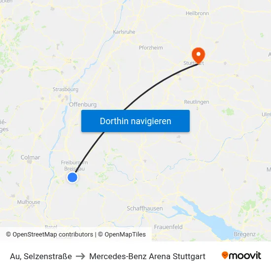 Au, Selzenstraße to Mercedes-Benz Arena Stuttgart map