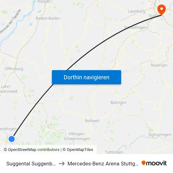 Suggental Suggenbad to Mercedes-Benz Arena Stuttgart map