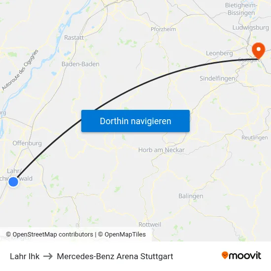 Lahr Ihk to Mercedes-Benz Arena Stuttgart map