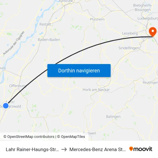 Lahr Rainer-Haungs-Str. Nord to Mercedes-Benz Arena Stuttgart map