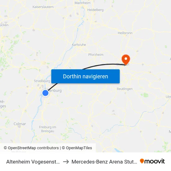 Altenheim Vogesenstraße to Mercedes-Benz Arena Stuttgart map