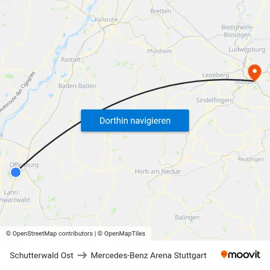 Schutterwald Ost to Mercedes-Benz Arena Stuttgart map