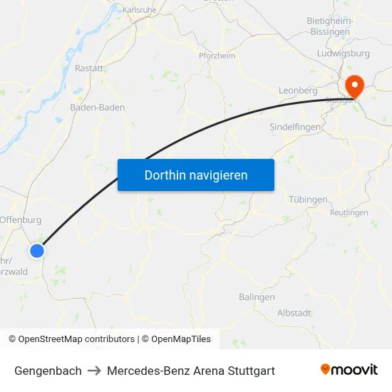 Gengenbach to Mercedes-Benz Arena Stuttgart map