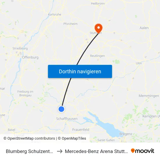Blumberg Schulzentrum to Mercedes-Benz Arena Stuttgart map