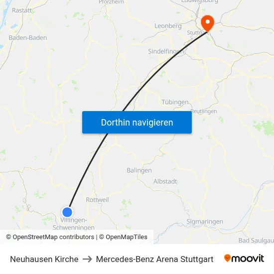 Neuhausen Kirche to Mercedes-Benz Arena Stuttgart map