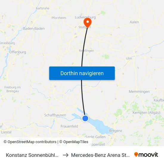 Konstanz Sonnenbühlstraße to Mercedes-Benz Arena Stuttgart map
