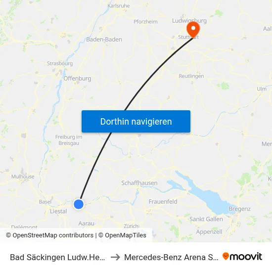 Bad Säckingen Ludw.Herr-Str 79 to Mercedes-Benz Arena Stuttgart map