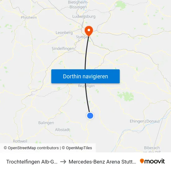 Trochtelfingen Alb-Gold to Mercedes-Benz Arena Stuttgart map