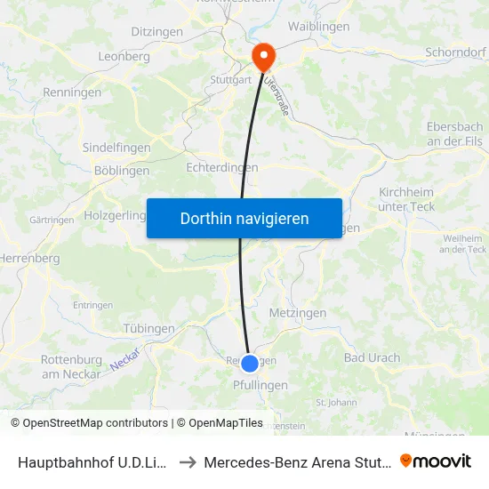 Hauptbahnhof U.D.Linden to Mercedes-Benz Arena Stuttgart map