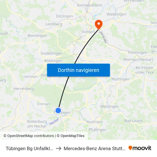 Tübingen Bg Unfallklinik to Mercedes-Benz Arena Stuttgart map
