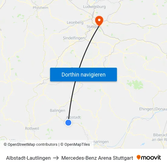 Albstadt-Lautlingen to Mercedes-Benz Arena Stuttgart map