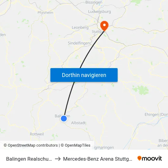 Balingen Realschule to Mercedes-Benz Arena Stuttgart map
