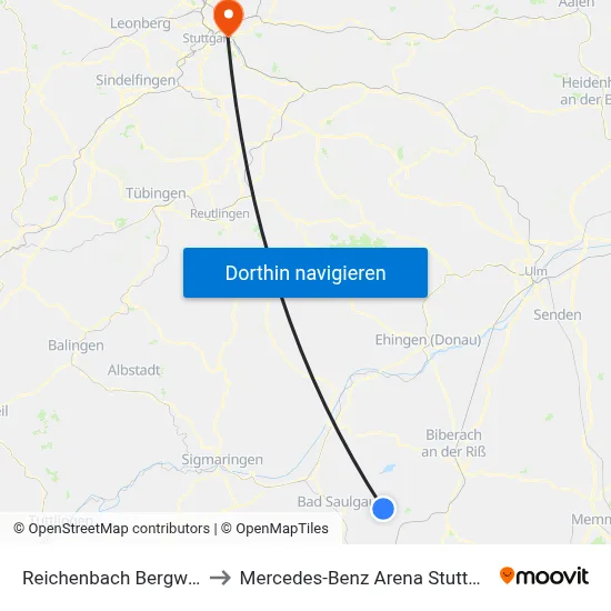 Reichenbach Bergweg to Mercedes-Benz Arena Stuttgart map