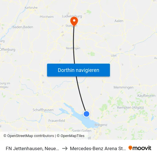 FN Jettenhausen, Neue Kirche to Mercedes-Benz Arena Stuttgart map
