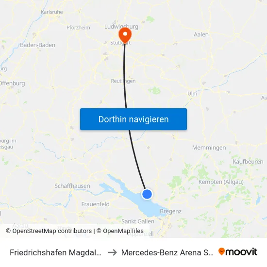 Friedrichshafen Magdalenenstr. to Mercedes-Benz Arena Stuttgart map