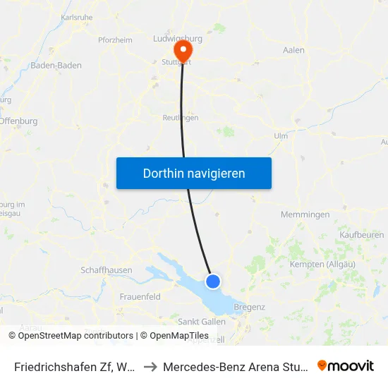 Friedrichshafen Zf, Werk 2 to Mercedes-Benz Arena Stuttgart map