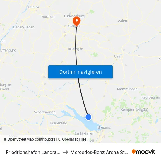 Friedrichshafen Landratsamt to Mercedes-Benz Arena Stuttgart map