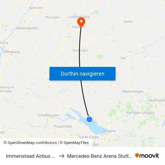 Immenstaad Airbus B31 to Mercedes-Benz Arena Stuttgart map
