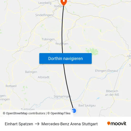 Einhart Spatzen to Mercedes-Benz Arena Stuttgart map