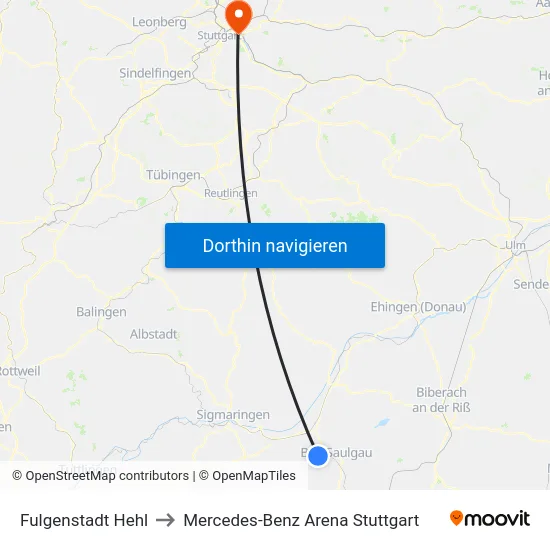 Fulgenstadt Hehl to Mercedes-Benz Arena Stuttgart map