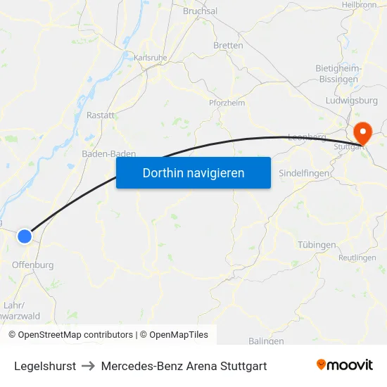 Legelshurst to Mercedes-Benz Arena Stuttgart map