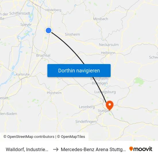 Walldorf, Industriestr. to Mercedes-Benz Arena Stuttgart map