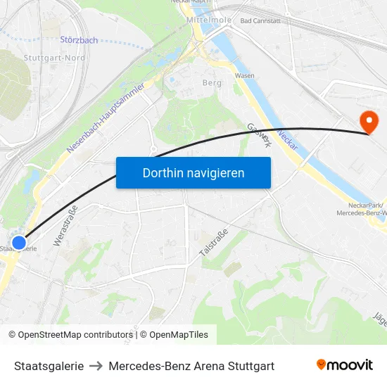 Staatsgalerie to Mercedes-Benz Arena Stuttgart map