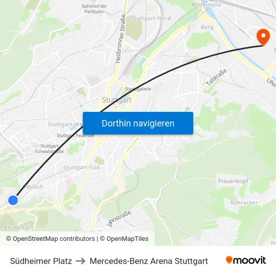 Südheimer Platz to Mercedes-Benz Arena Stuttgart map
