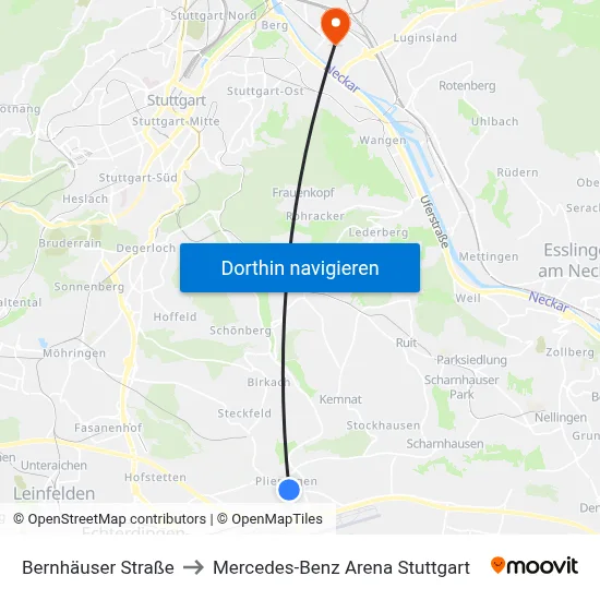 Bernhäuser Straße to Mercedes-Benz Arena Stuttgart map