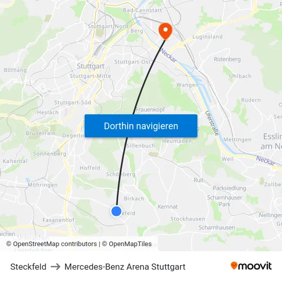 Steckfeld to Mercedes-Benz Arena Stuttgart map