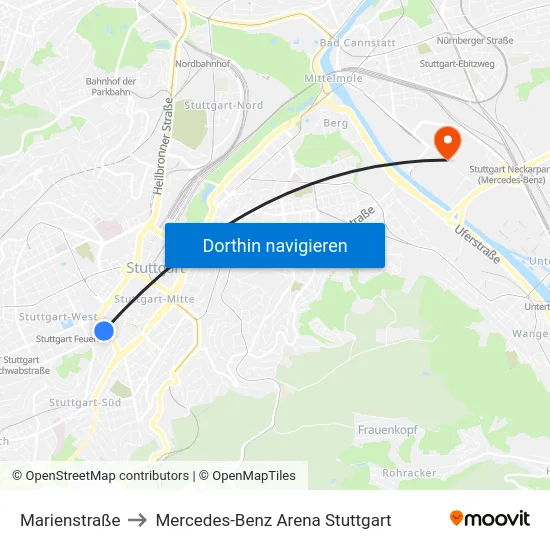 Marienstraße to Mercedes-Benz Arena Stuttgart map