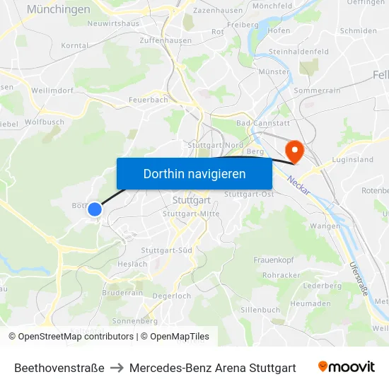 Beethovenstraße to Mercedes-Benz Arena Stuttgart map