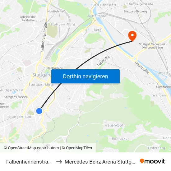 Falbenhennenstraße to Mercedes-Benz Arena Stuttgart map