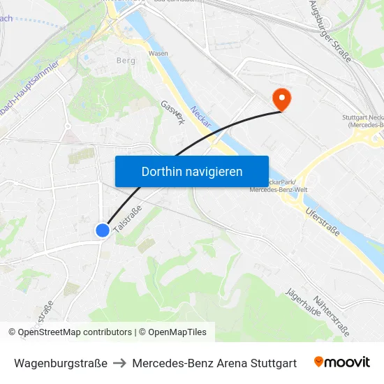 Wagenburgstraße to Mercedes-Benz Arena Stuttgart map