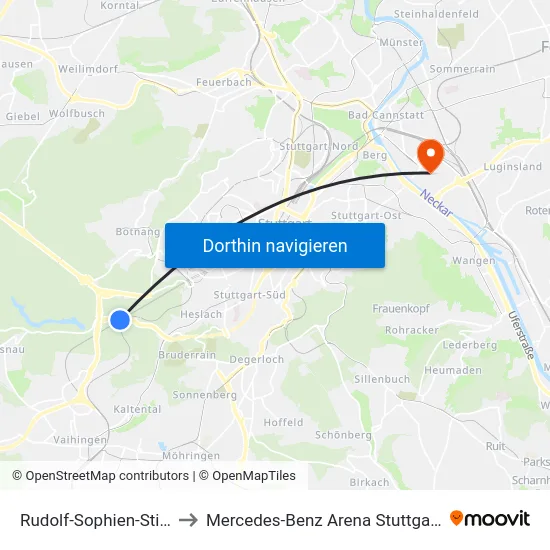 Rudolf-Sophien-Stift to Mercedes-Benz Arena Stuttgart map
