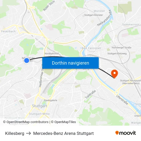 Killesberg to Mercedes-Benz Arena Stuttgart map