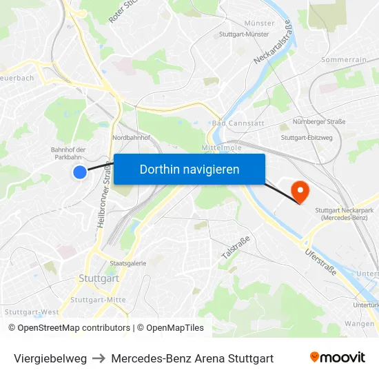 Viergiebelweg to Mercedes-Benz Arena Stuttgart map