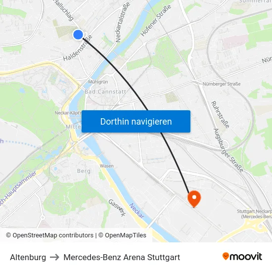 Altenburg to Mercedes-Benz Arena Stuttgart map