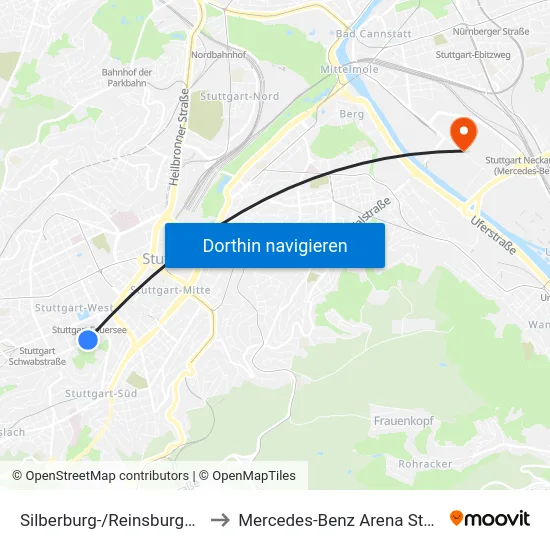 Silberburg-/Reinsburgstraße to Mercedes-Benz Arena Stuttgart map