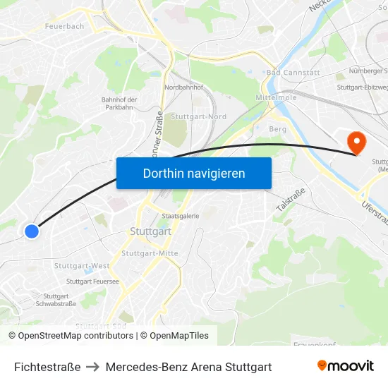 Fichtestraße to Mercedes-Benz Arena Stuttgart map