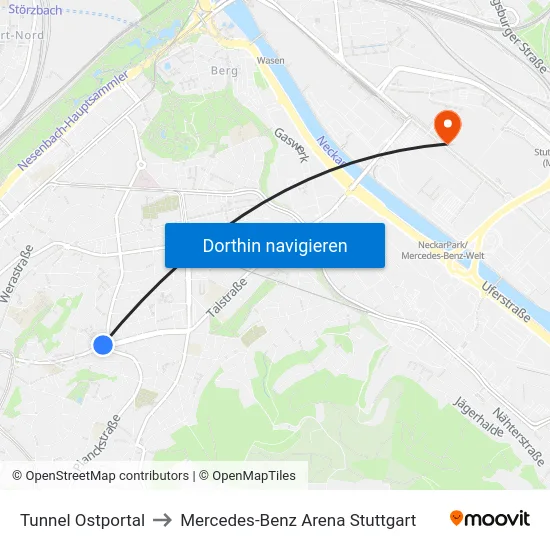 Tunnel Ostportal to Mercedes-Benz Arena Stuttgart map