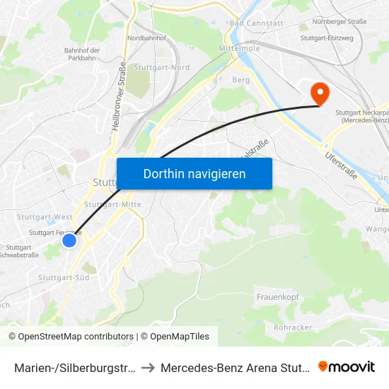 Marien-/Silberburgstraße to Mercedes-Benz Arena Stuttgart map